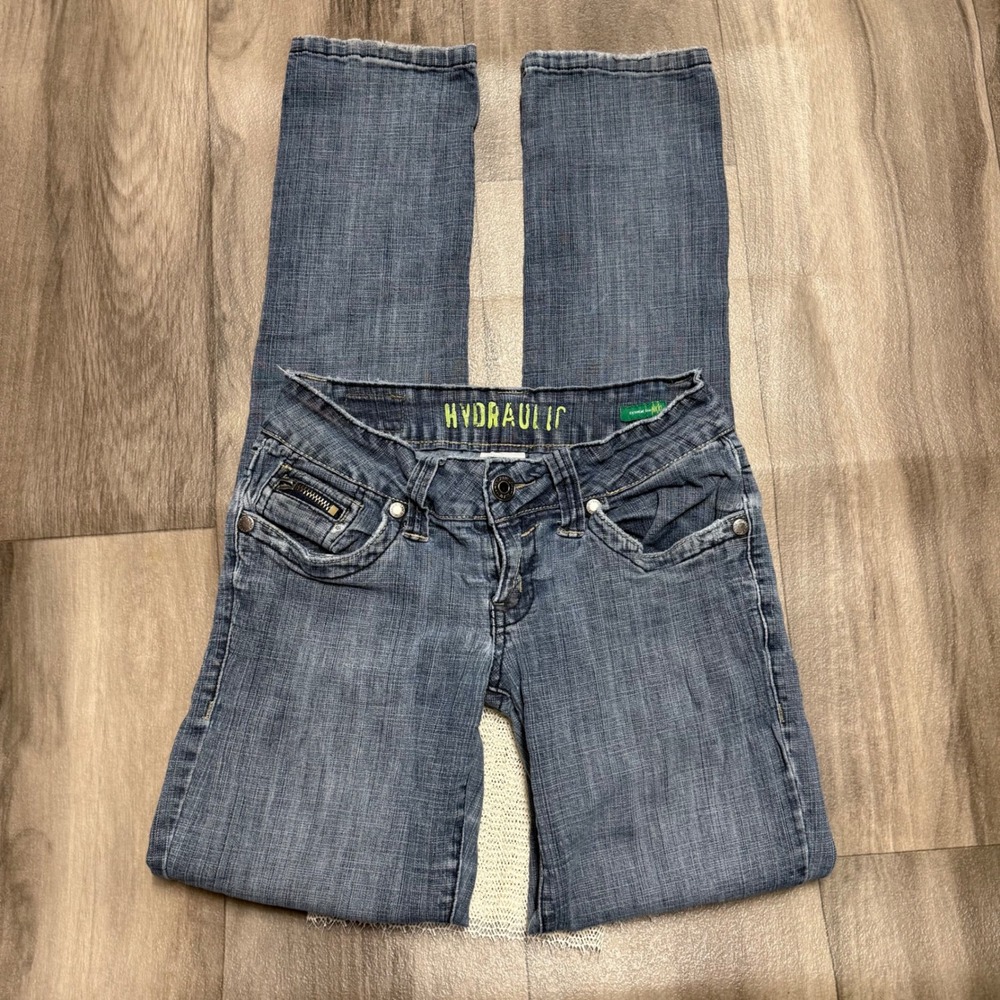Hydraulic Extreme Low Rise Blue Denim Slim Straight Zipper Pocket Jeans Size 5/6